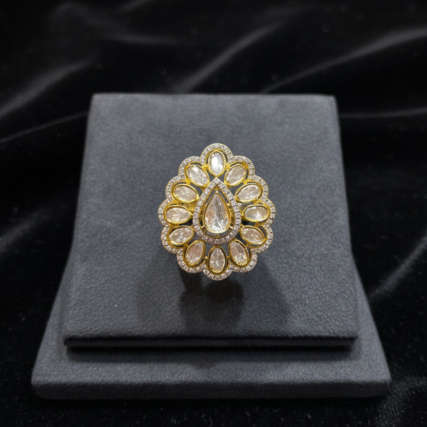 Traditional Moissanite Polki Oval Cocktail Ring