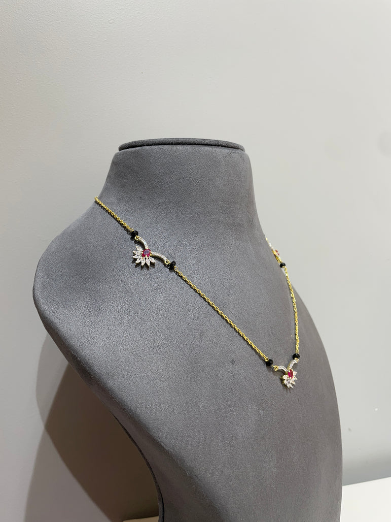 925 Silver Ruby Floral Tanmaniya Style Pendant Set