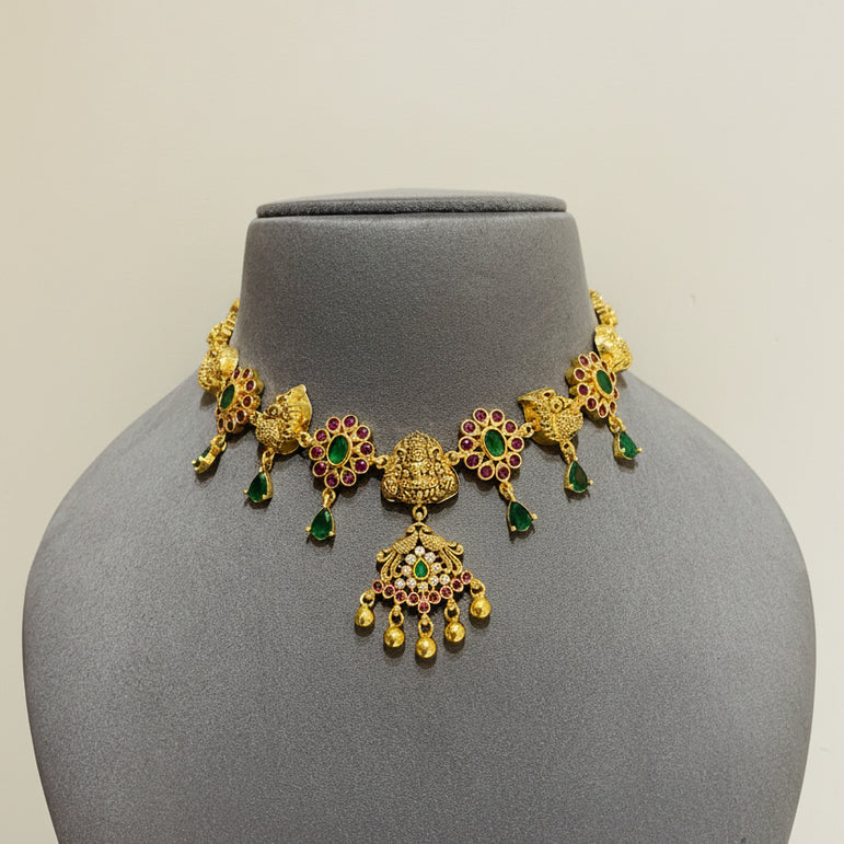 Ruby-Emerald Floral Temple Gold Look Set