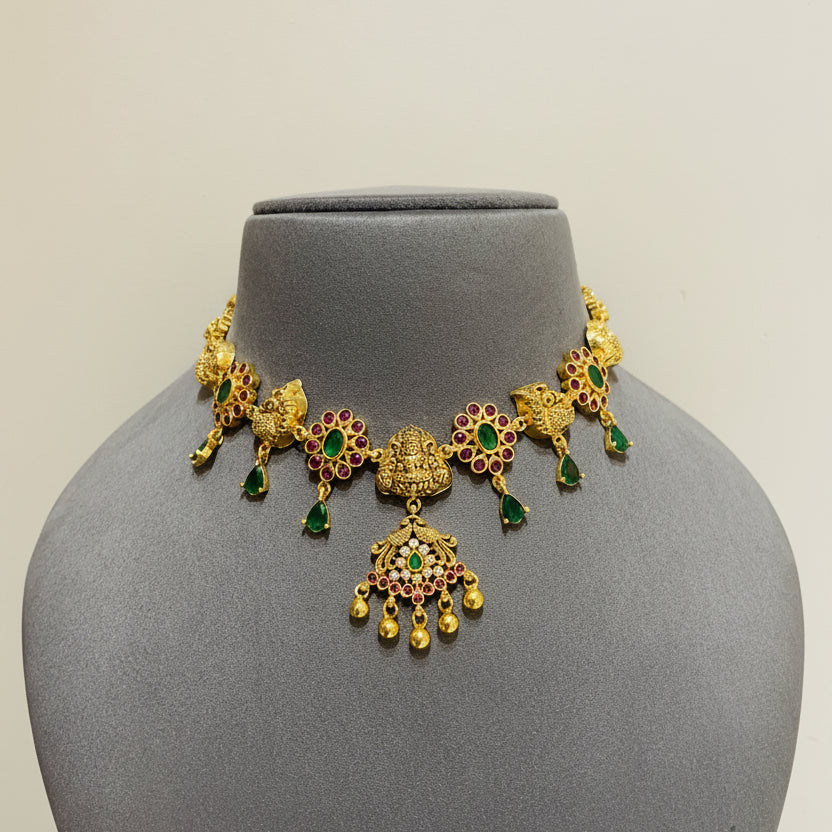 Ruby-Emerald Floral Temple Gold Look Set