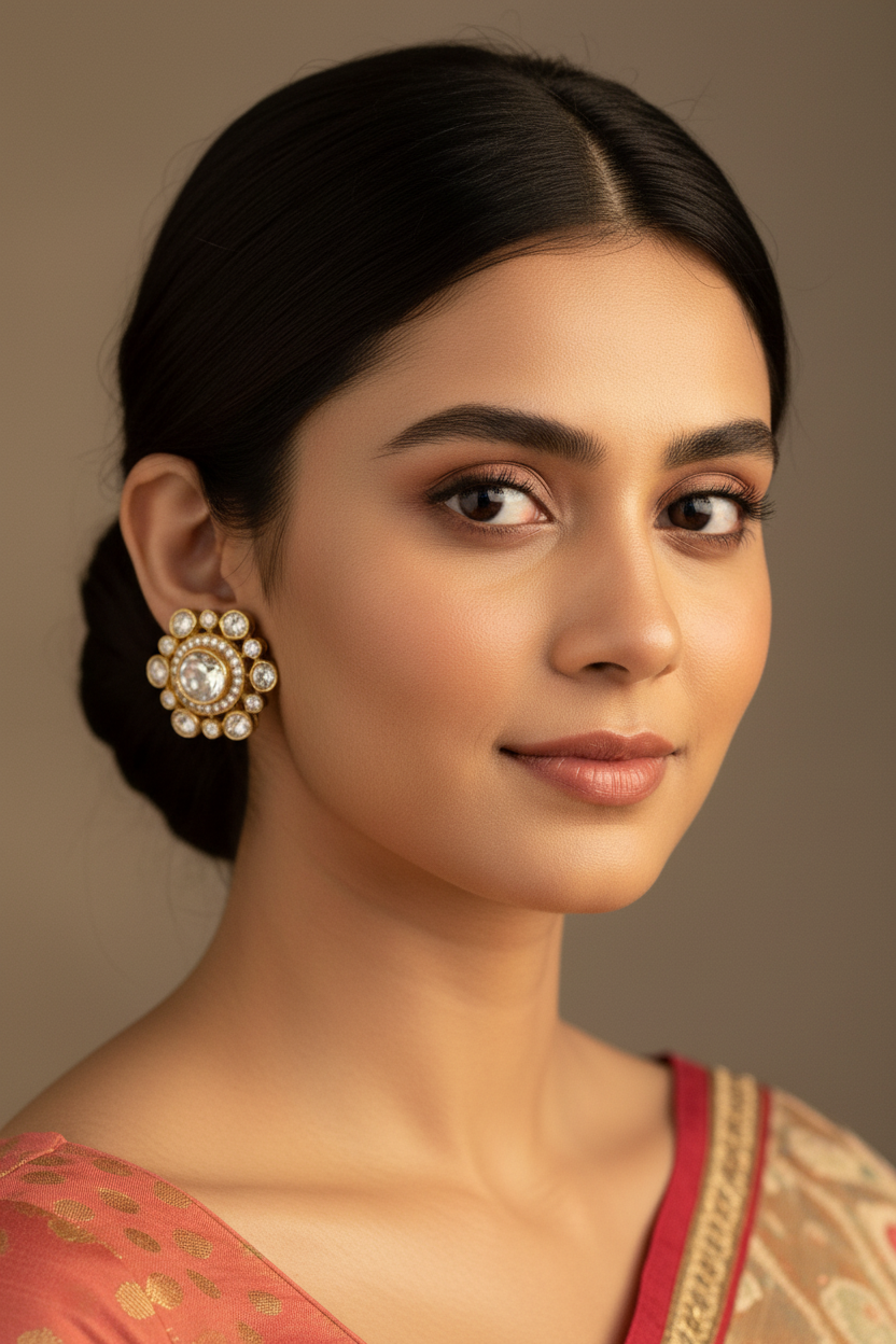 Imperial Moissanite Polki Oversized Floral Studs Earrings