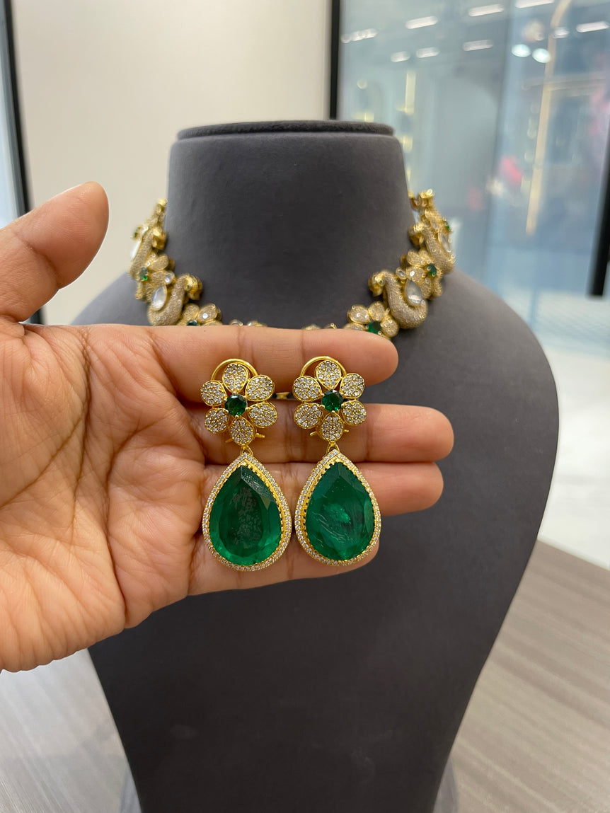 BEAUTIFUL PEACOCK SILVER POLKI SET