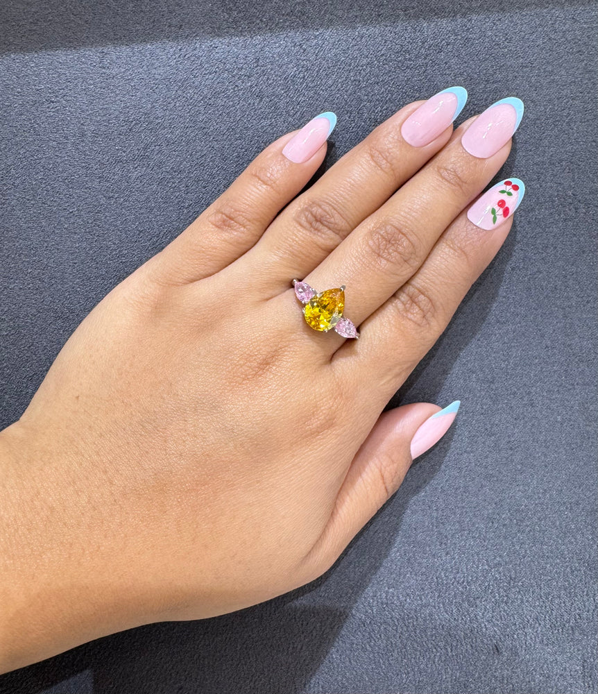 925 Silver Blush & Yellow Solitaire Diamond Ring