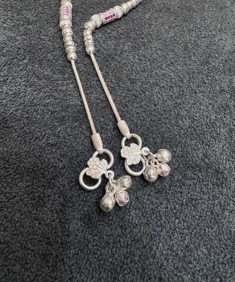 PINK WORK PURE SILVER ANKLET ( 1 PAIR )