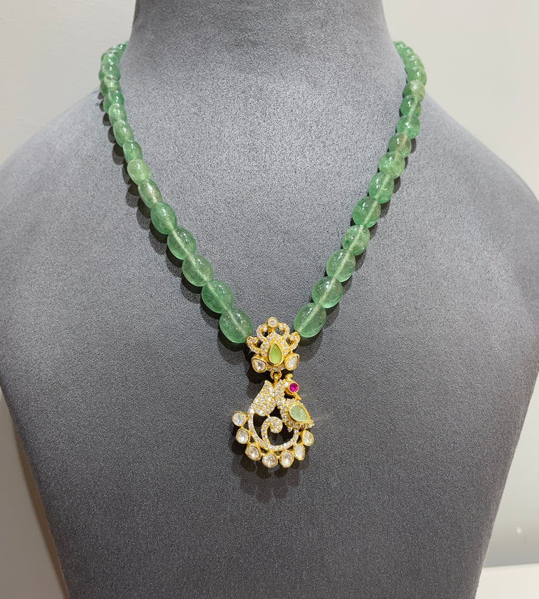 925 Silver Traditional Peacock Polki Pendant