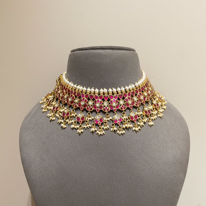 Royal Crimson Meenakari Lotus Polki Set