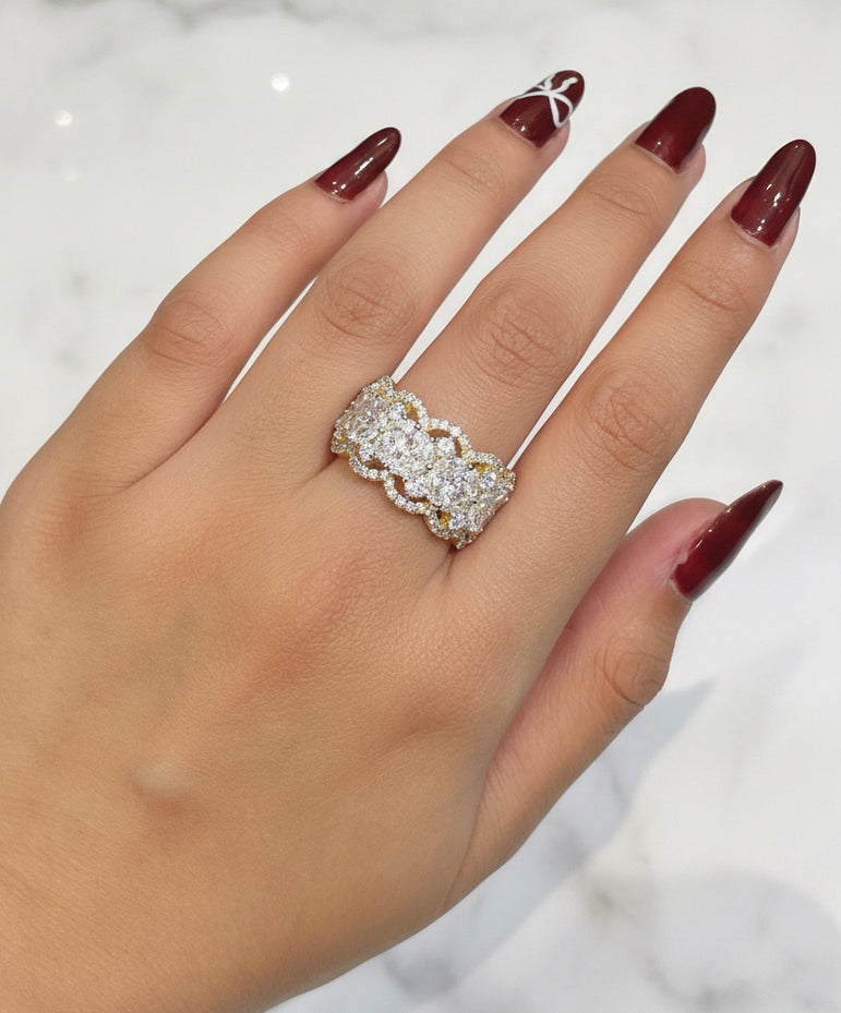 Radiant Multi-Cut Diamond Cluster Gold-Plated Band Ring