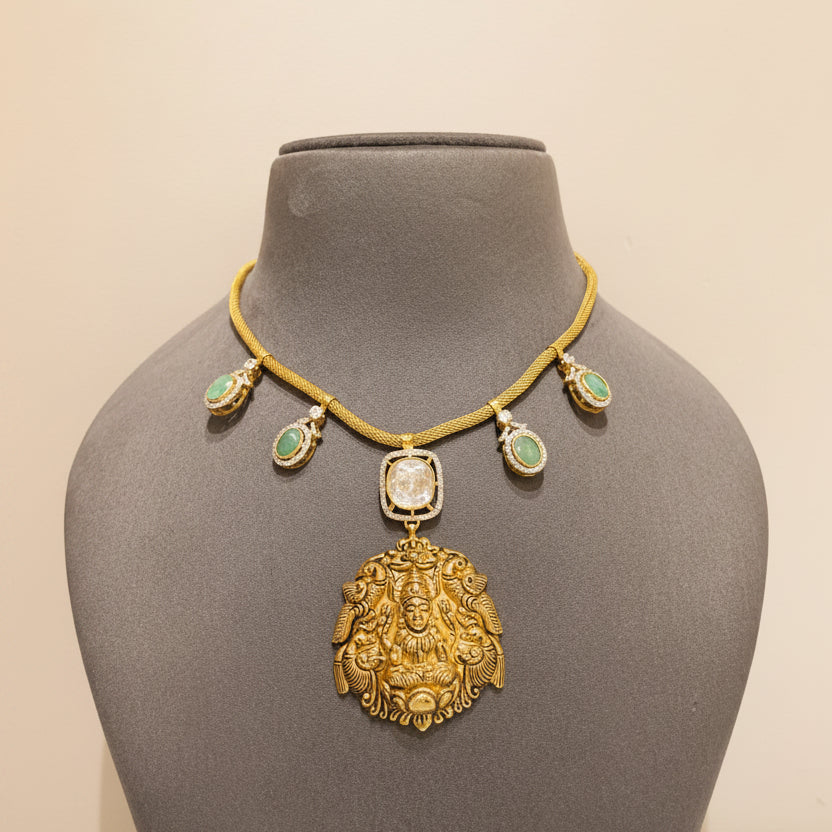Emerald Laxmi Temple Medallion Gold Look Set