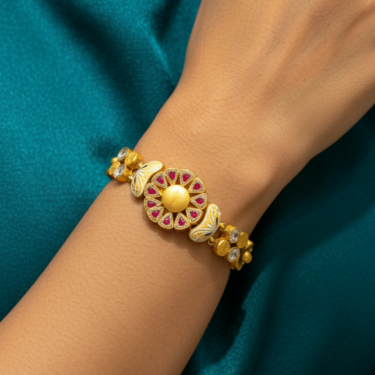 Floral Sunburst Meenakari Gold Look Bracelet