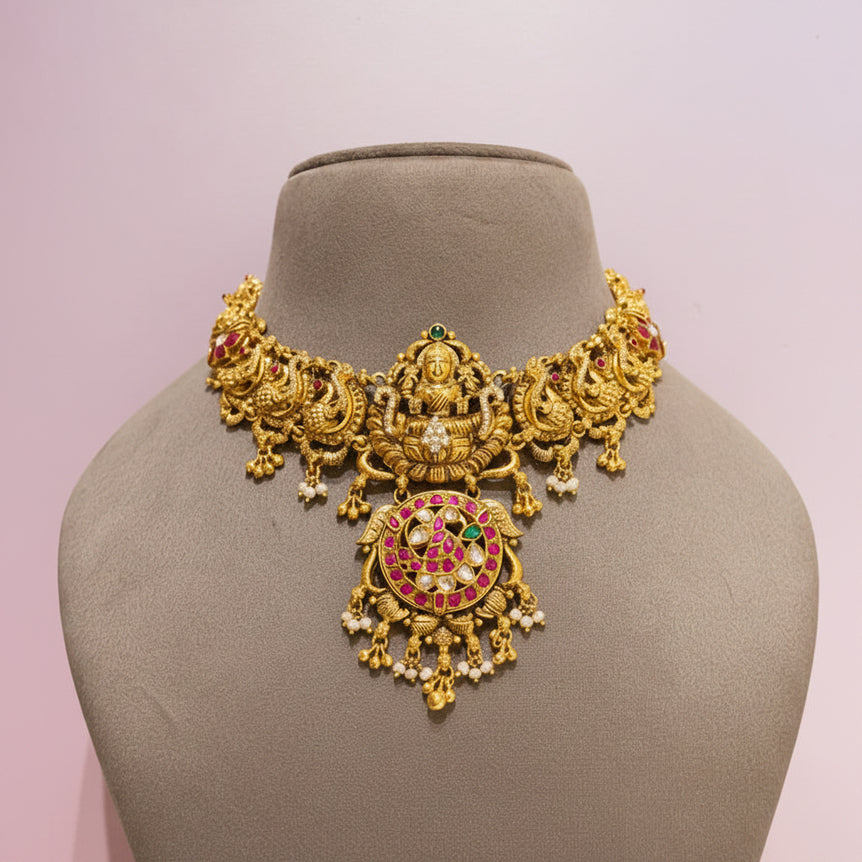 Ancestral Nakshi Temple Gold Laxmi Medallion Set