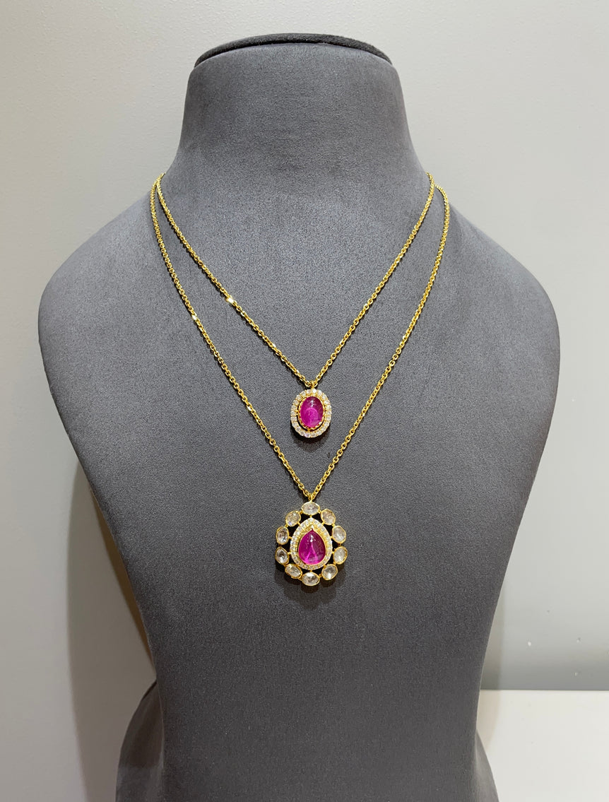 925 Silver Pink Gemstone Double Pendant