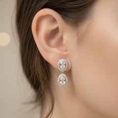 Oval Moissanite Polki Micro-Pavé Halo Stud Earrings