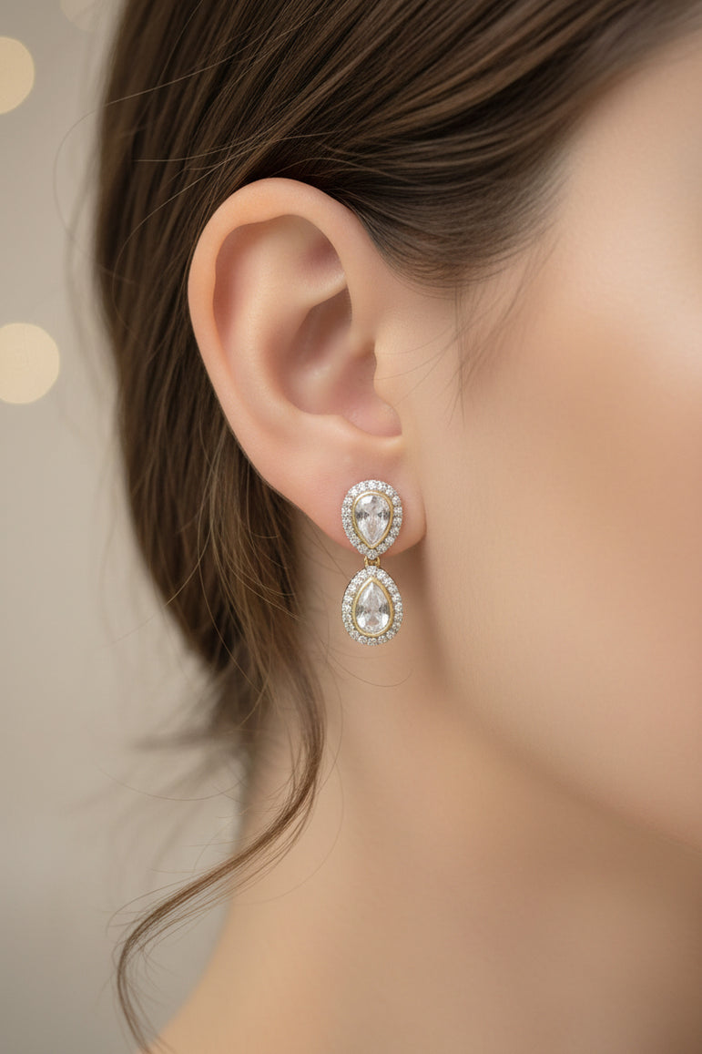 Oval Moissanite Polki Micro-Pavé Halo Stud Earrings