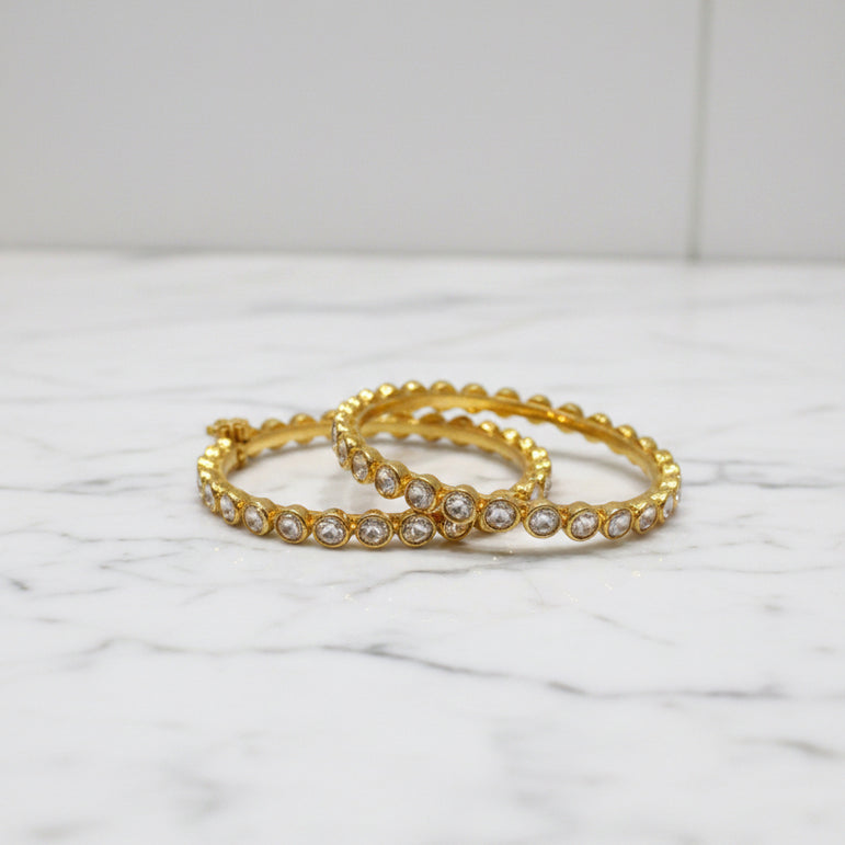 Classic Round Solitaire Moissanite Polki Single-Line Bangle