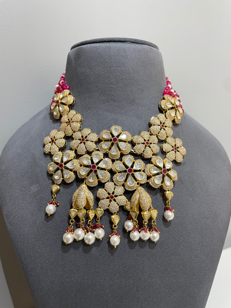 Imperial Floral Cluster Moissanite Polki Necklace
