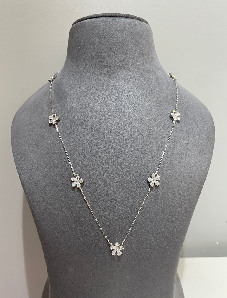 925 Silver Moissanite Diamond Floral Pendant Set
