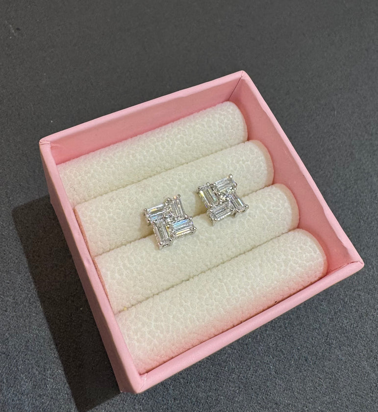 925 Silver Quad  Baguette Diamond Look Studs