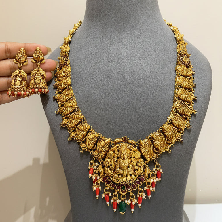 Sacred Goddess Laxmi Medallion Long Gold Look Set