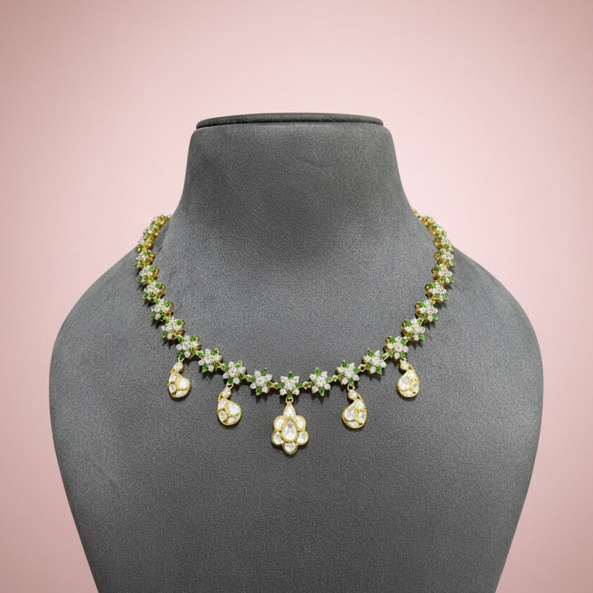 Heritage Emerald-CZ Floral Garland Diamond Look Set