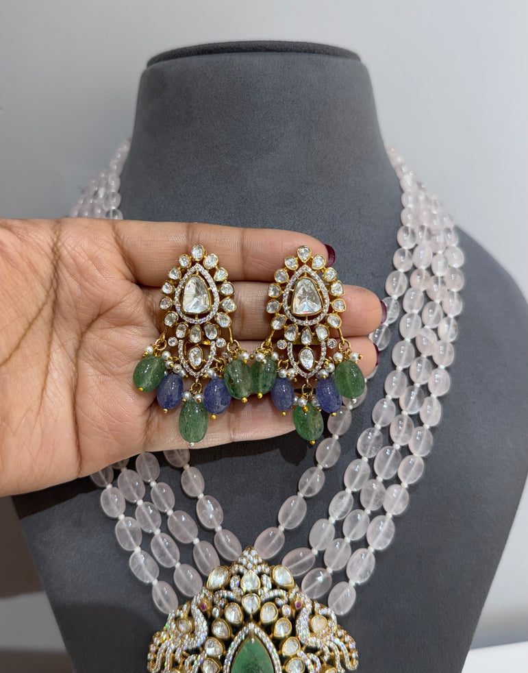 925 Silver Peony Peacock Polki Haar