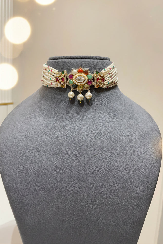 Navratna Heritage Pearl Choker