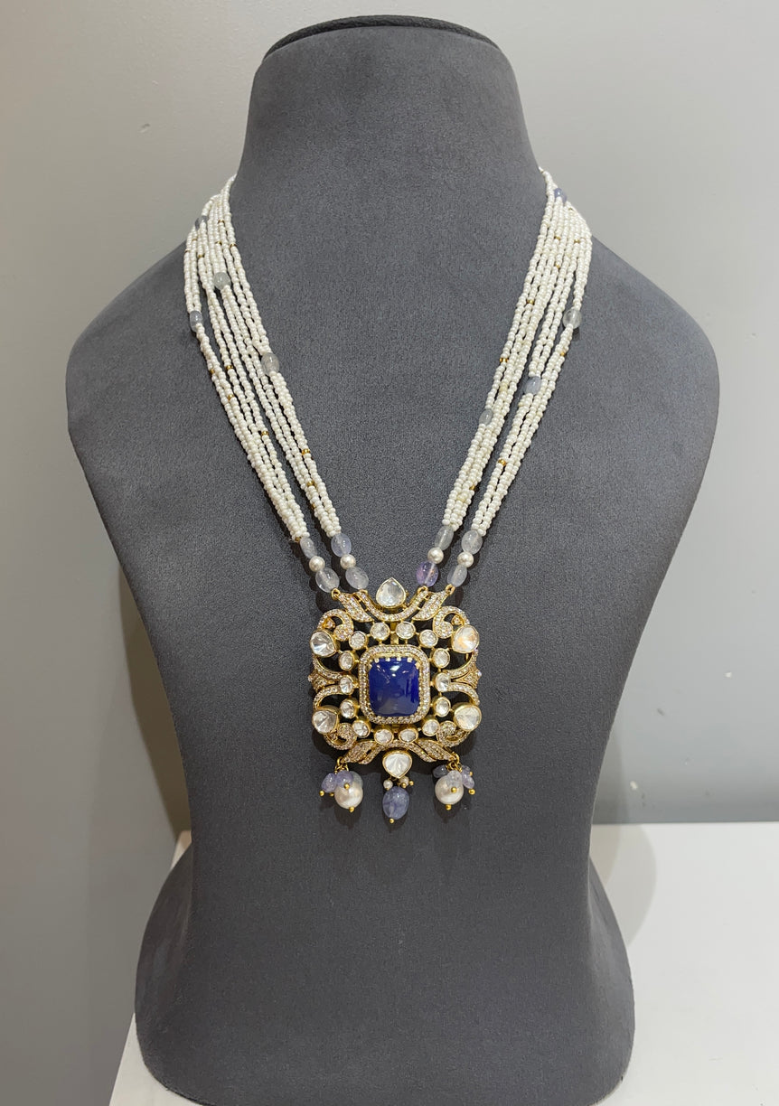 925 Silver Traditional Tanzanite Polki Pendant