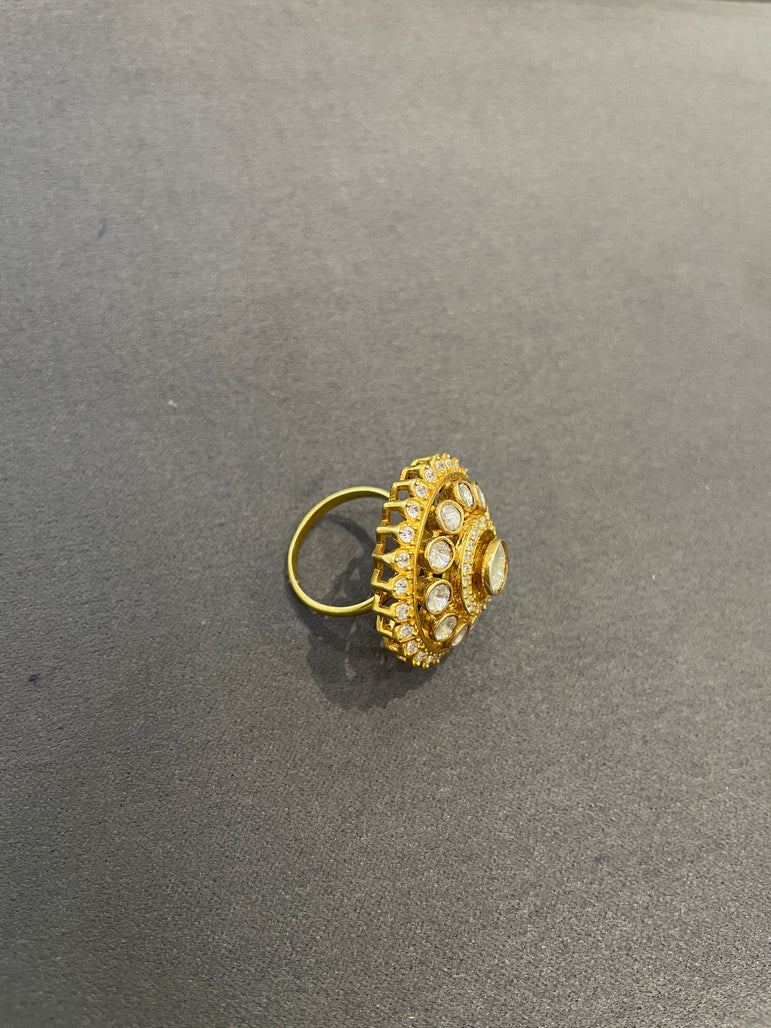 925 Silver Floral Polki Ring