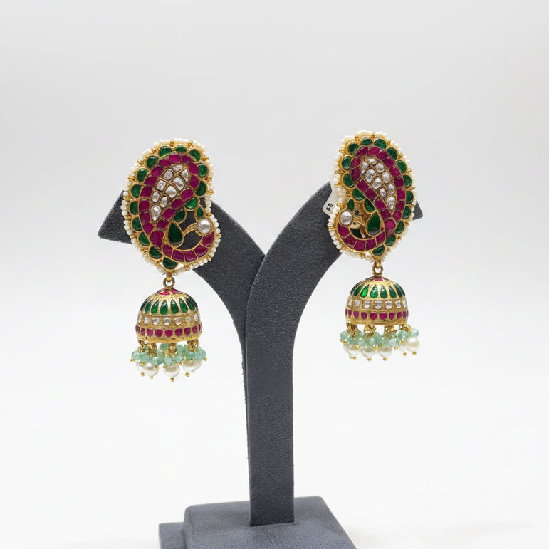 Peacock Paisley Moissanite Polki Jhumka Earring