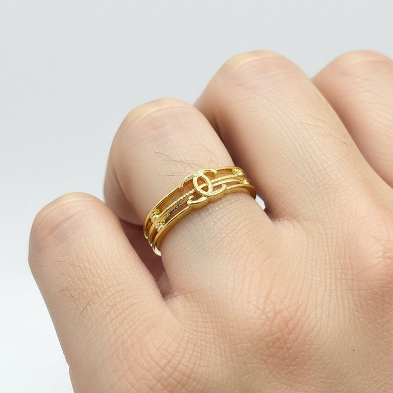 Dual-Tone Interlocking C-Emblem Statement Men's Ring