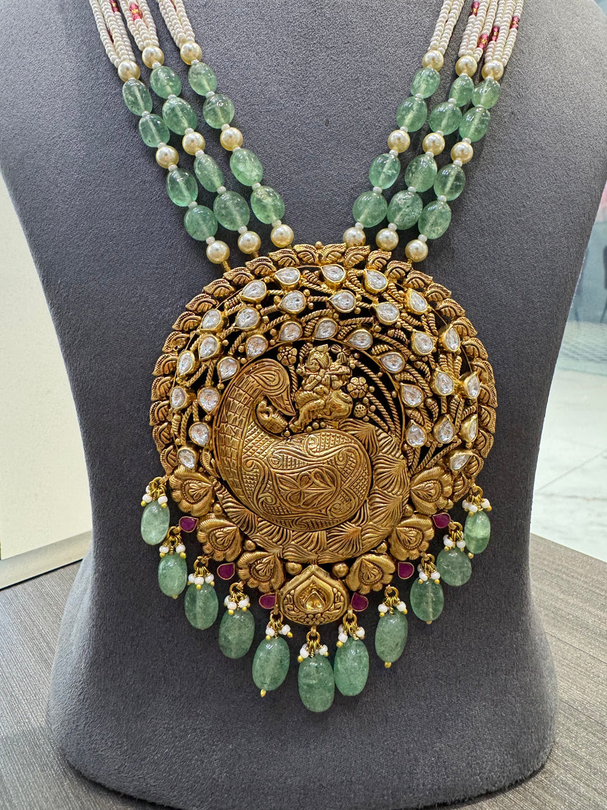 925 Silver Mayura Krishan Ji Real Gold Look Necklace Set