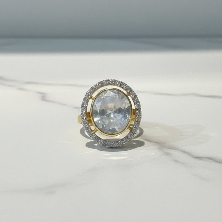 Pave Halo Round Moissanite Polki Ring