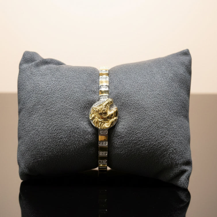 Dual-Tone Sculpted Stallion Emblem Segmented Men's Bracelet