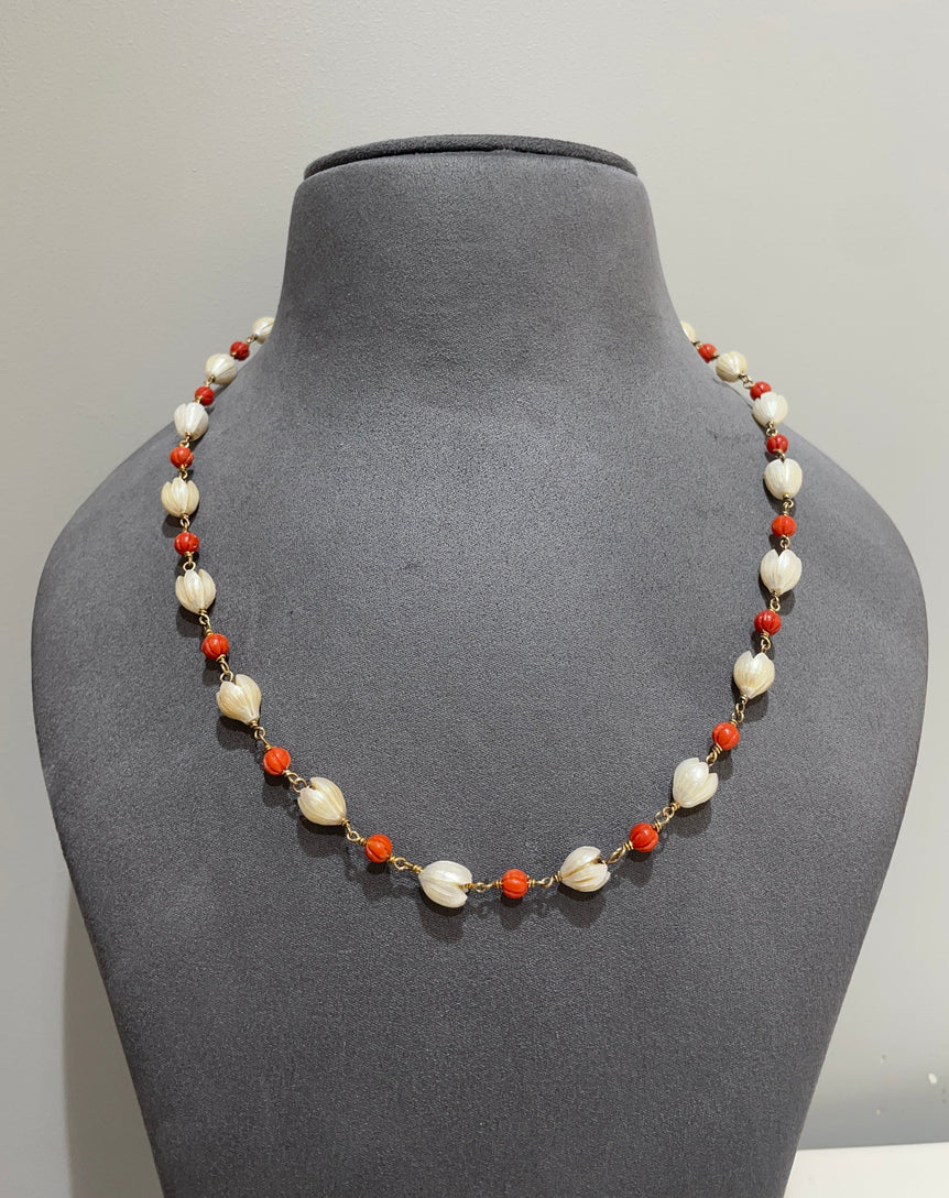 925 Silver Ivory & Red Beads Mala