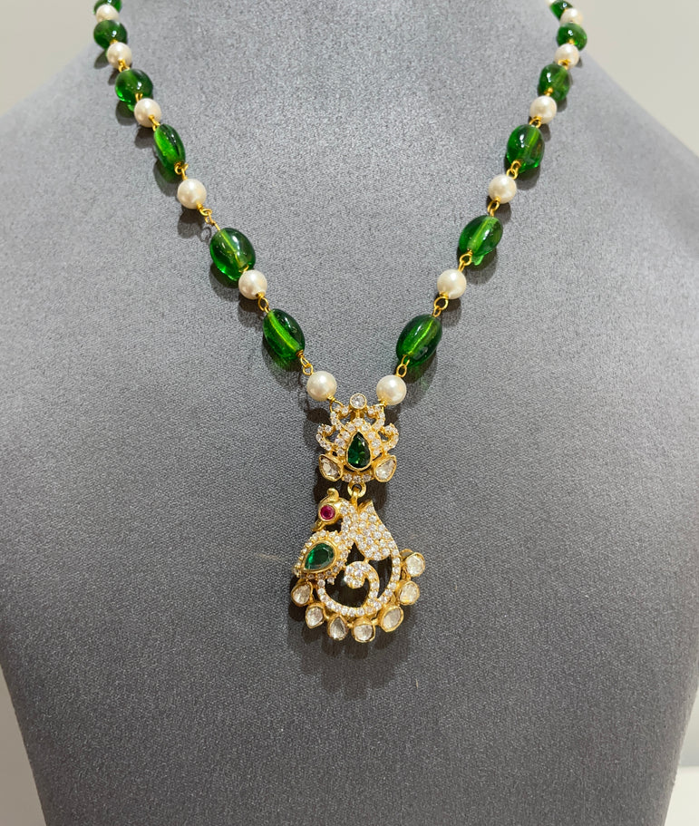 925 Silver Traditional Peacock Polki Pendant