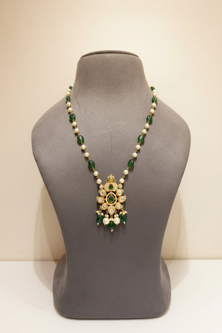 Emerald Crest Moissanite Polki Pendant Set