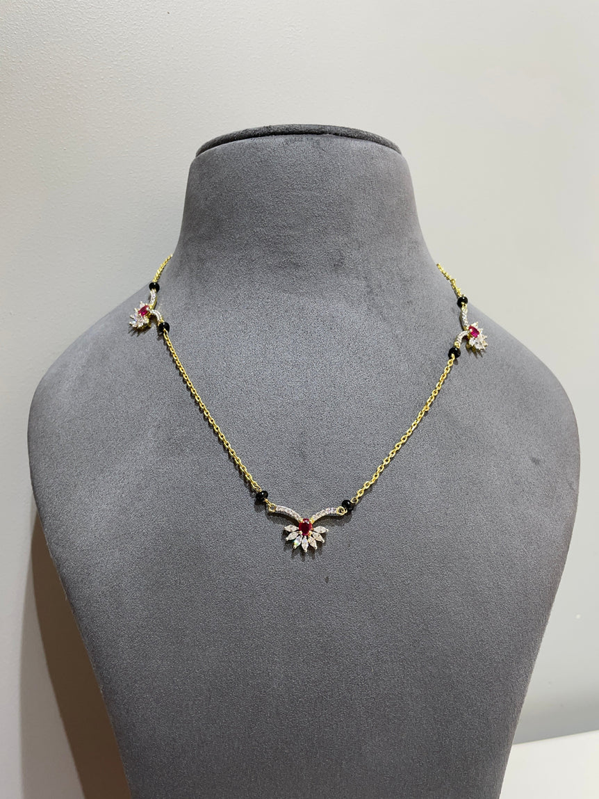 925 Silver Ruby Floral Tanmaniya Style Pendant Set