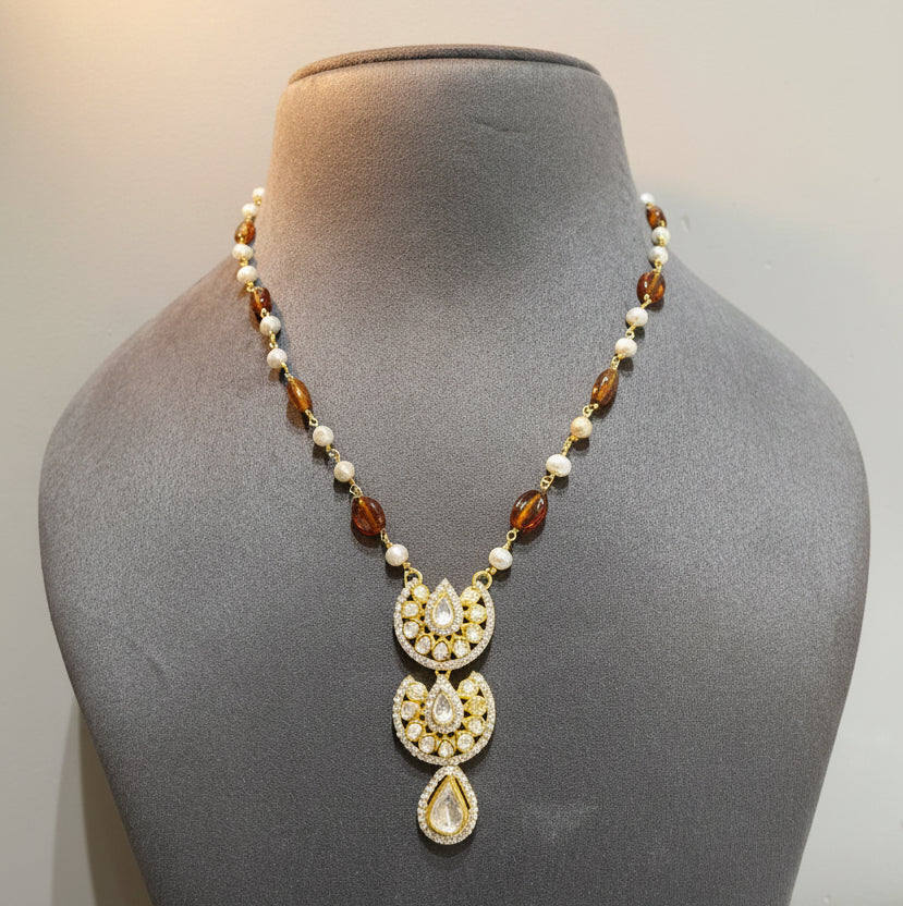 Moissanite Polki Tiered Pendant Set