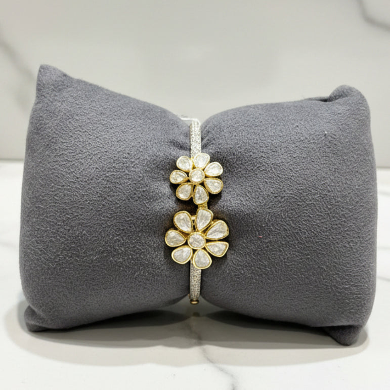 Dual Floral Moissanite Polki Bypass Openable Bracelet