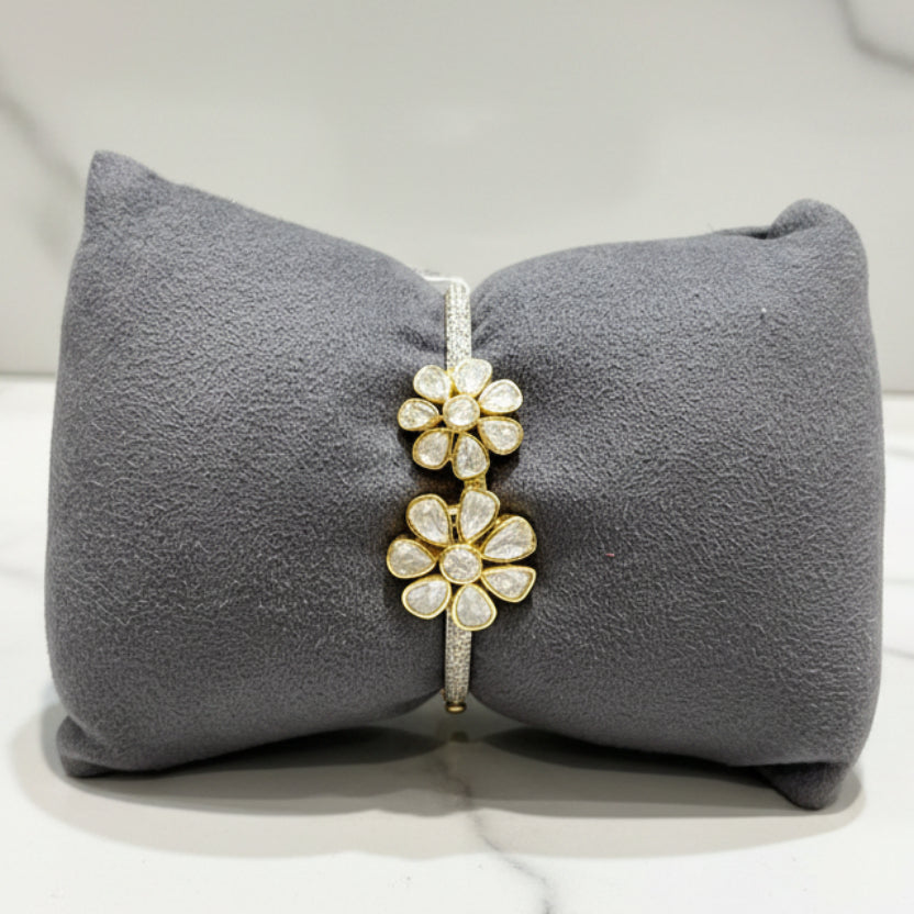 Dual Floral Moissanite Polki Bypass Openable Bracelet