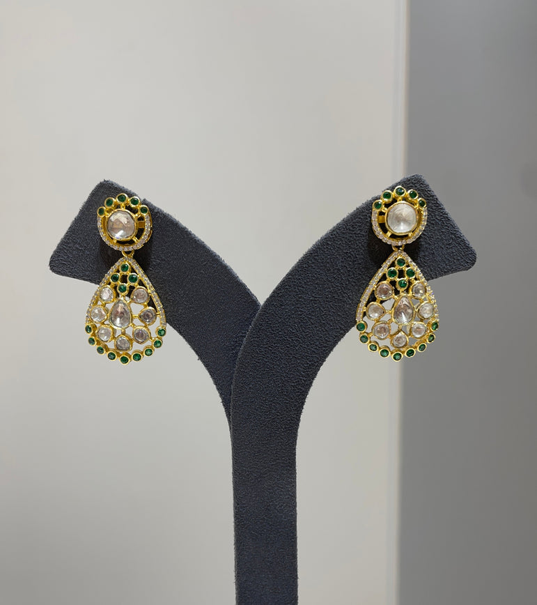 925 Silver Polki Peridot Earrings