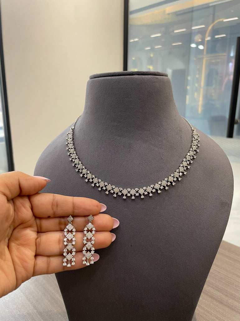 925 Silver Starlit Frame Diamond Look Necklace Set