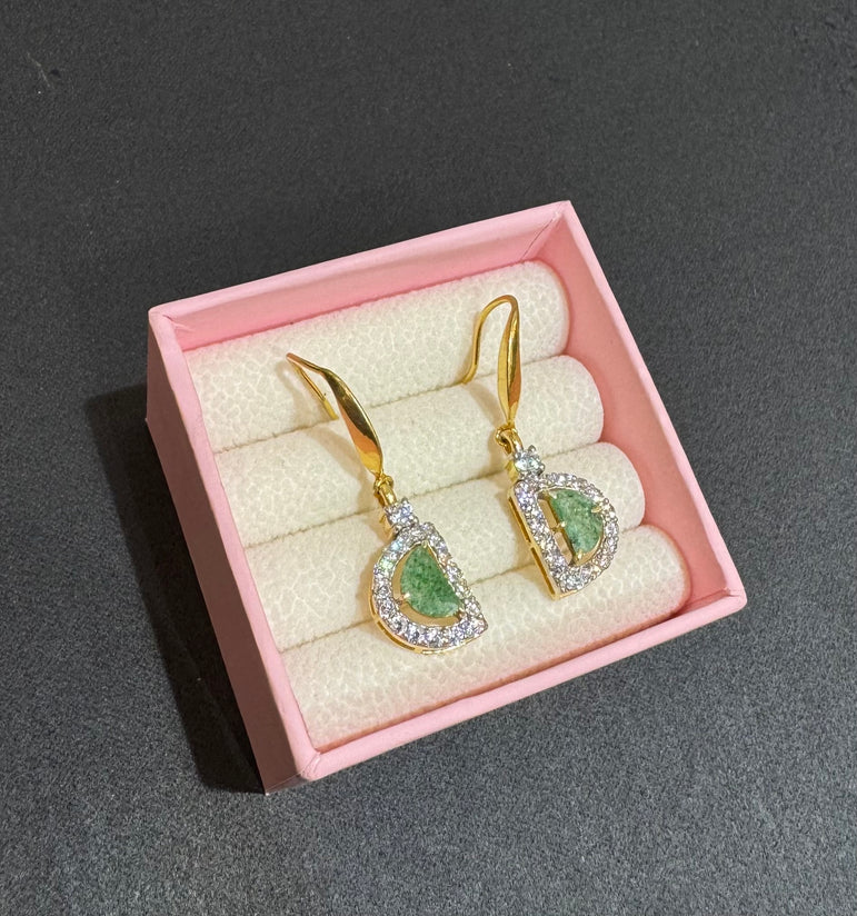 925 Silver Green Stone Diamond Look Earrings
