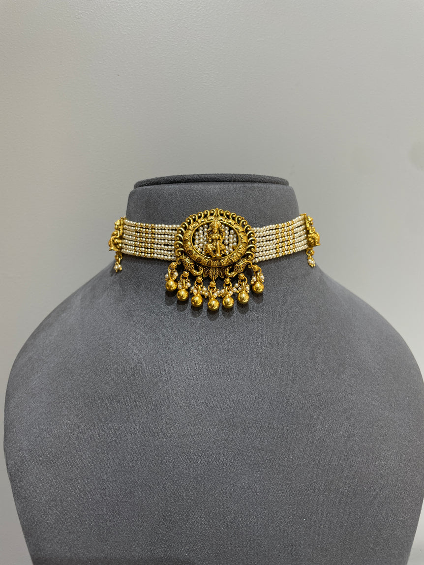 925 Silver Padma  Lakshmi Antique Gold Look Choker