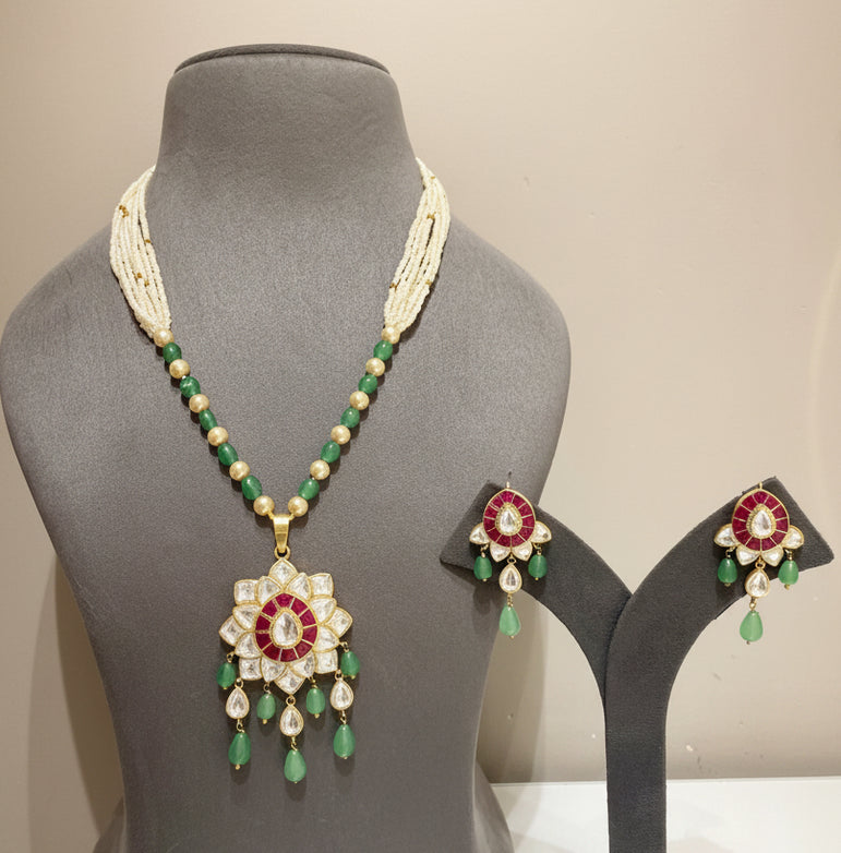 Ruby Enamel & Moissanite Polki Solar Rosette Set