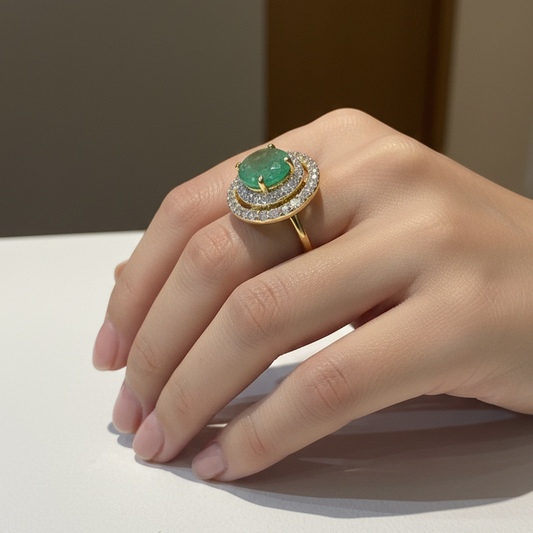 Royal Oval Mint Emerald Gemstone Diamond Look Cocktail Ring