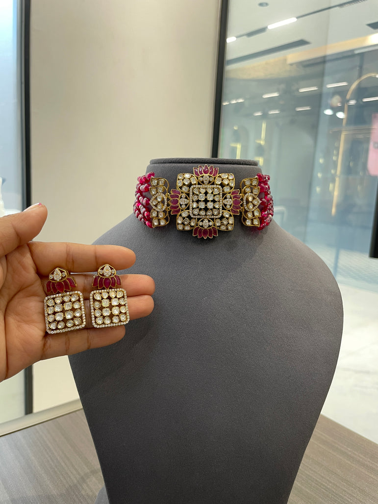 925 Silver Ruby Kamalika Polki Choker