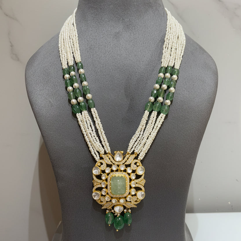 Royal Crescent Chandbali & Moissanite Polki Long Haram Set