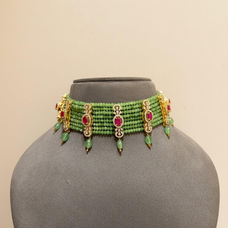 Luxe Mint Green Beaded Diamond Choker