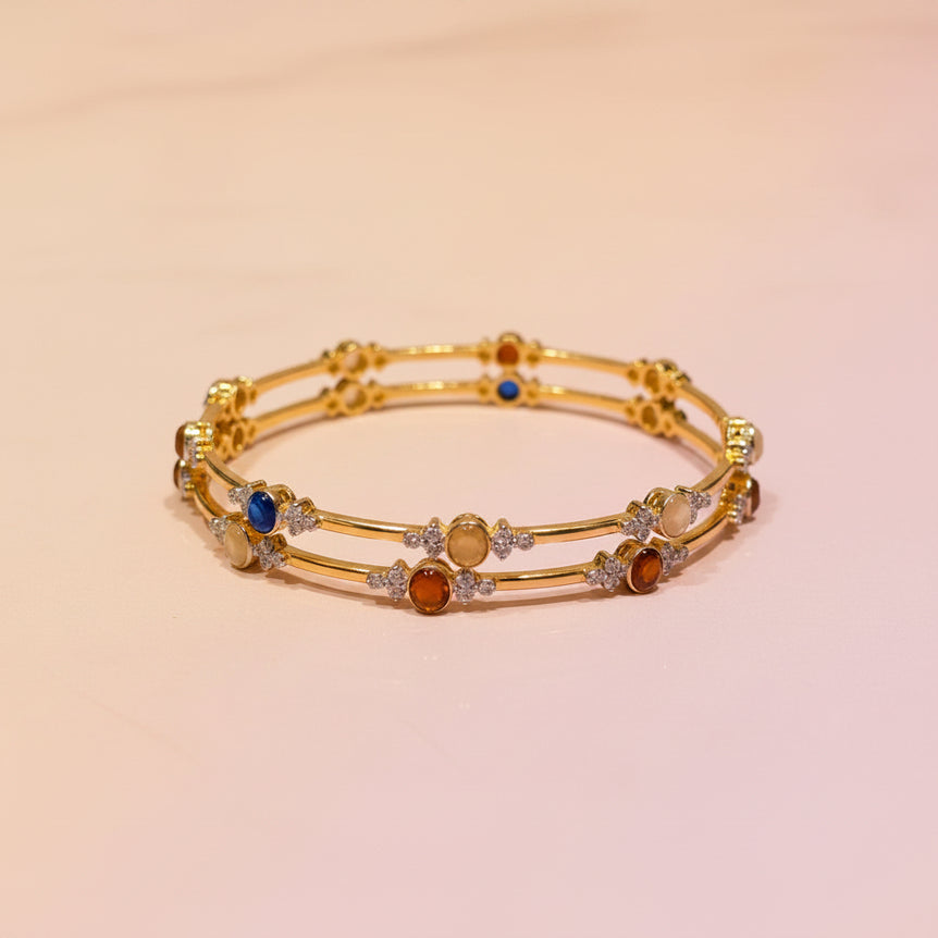 Sacred Navratna Gemstone Station Bangles Pair