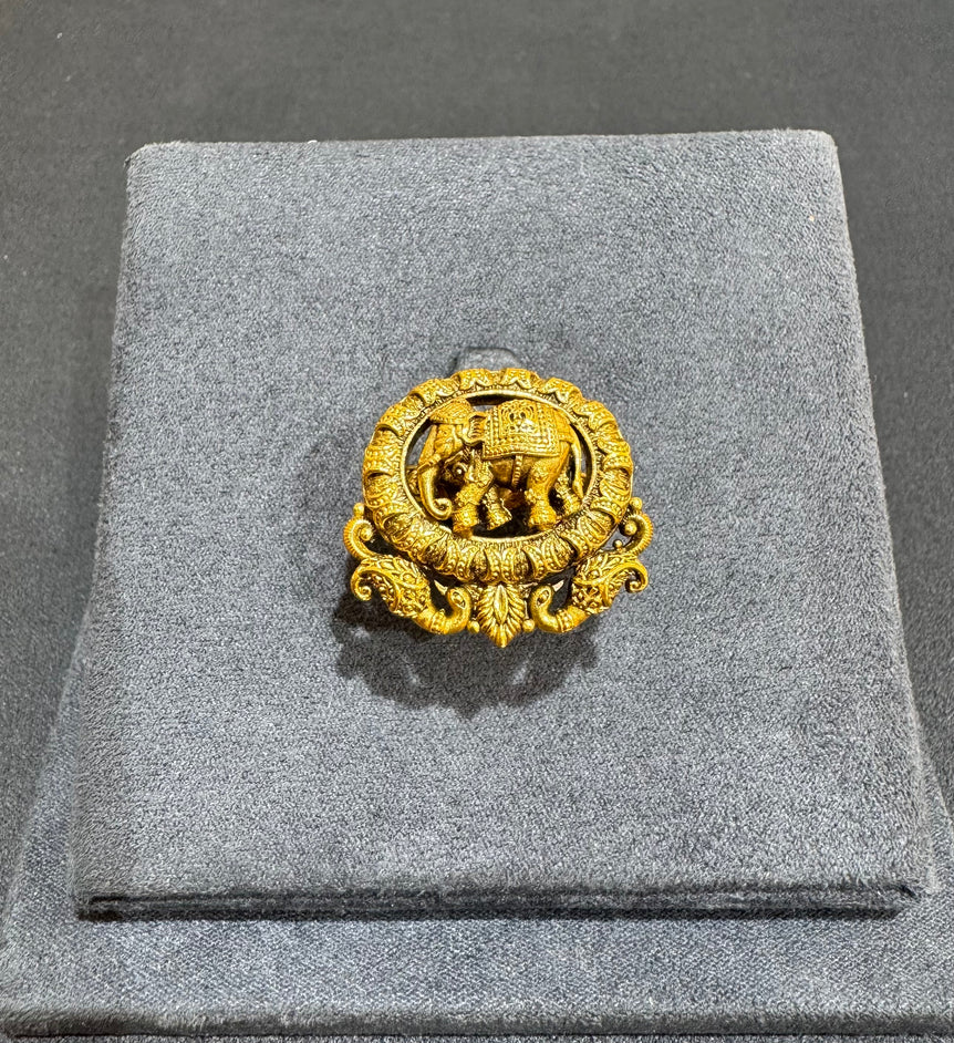 925 Silver Elephant Design Antique  Real Gold Look Ring